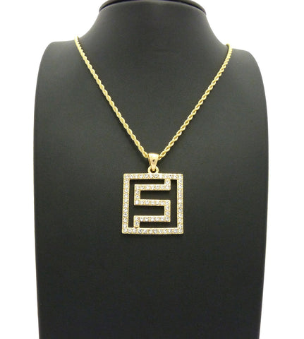 Nyfashion101 Hip-Hop Style Stone Stud Maze Pendant W/Chain Necklace Gold-Tone