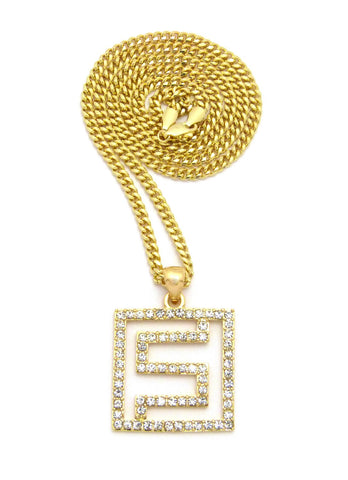 Nyfashion101 Hip-Hop Style Stone Stud Maze Pendant W/Chain Necklace Gold-Tone