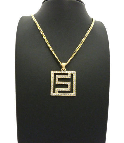 Nyfashion101 Hip-Hop Style Stone Stud Maze Pendant W/Chain Necklace Gold-Tone