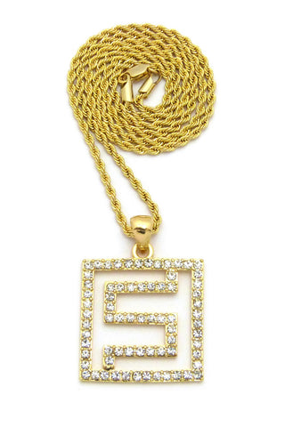 nyfashion101 Hip-Hop Style Stone Stud Maze Pendant w/Chain Necklace Gold-Tone
