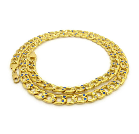 Nyfashion101 Hip-Hop Style Unisex Sapphire Blue Stone Stud 11mm 36" Cuban Chain Necklace