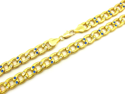 Nyfashion101 Hip-Hop Style Unisex Sapphire Blue Stone Stud 11mm 36" Cuban Chain Necklace