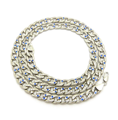 Nyfashion101 Hip-Hop Style Unisex Sapphire Blue Stone Stud 11mm 36" Cuban Chain Necklace
