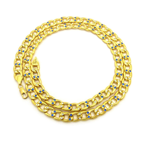 nyfashion101 Hip-Hop Style Unisex Sapphire Blue Stone Stud 11mm 36" Cuban Chain Necklace