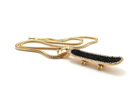 Nyfashion101 Iced Out Skateboard Pendant 4mm 36" Franco Chain Necklace In Black/Gold-Tone