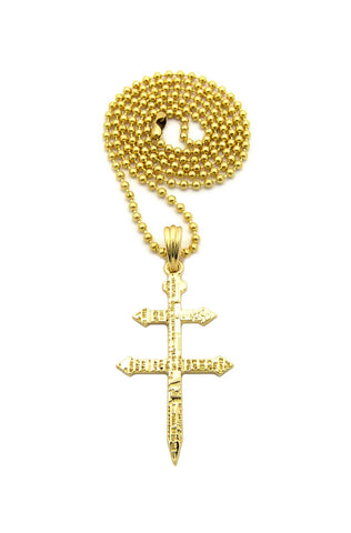Nyfashion101 Imprinted Cross Of Lorraine Pendant With Chain Necklace