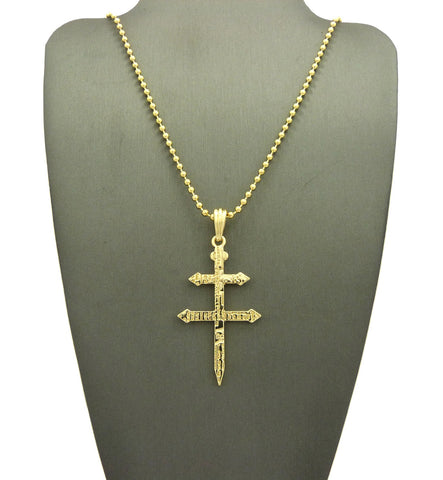 nyfashion101 Imprinted Cross of Lorraine Pendant with Chain Necklace