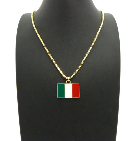 Nyfashion101 Italian Flag Micro Pendant W/ 2mm 24" Box Chain Necklace