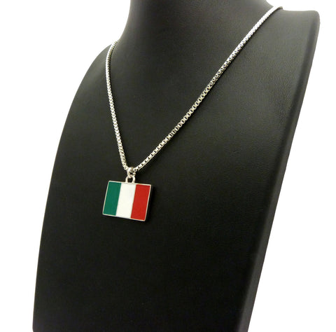 Nyfashion101 Italian Flag Micro Pendant W/ 2mm 24" Box Chain Necklace