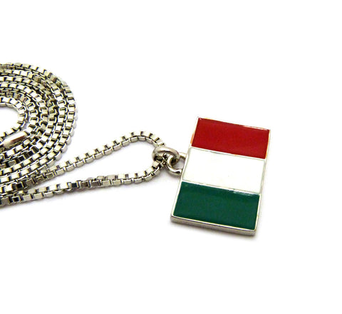 Nyfashion101 Italian Flag Micro Pendant W/ 2mm 24" Box Chain Necklace