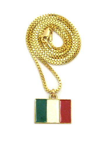 nyfashion101 Italian Flag Micro Pendant w/ 2mm 24" Box Chain Necklace nyfashion101 Italian Flag Micro Pendant w/ 2mm 24" Box Chain Necklace