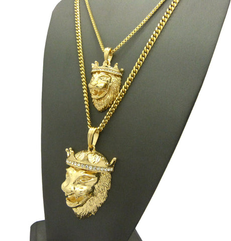 Nyfashion101 King Lion Pendant Set W/ Rope And Cuban Chain Necklaces In Gold-Tone