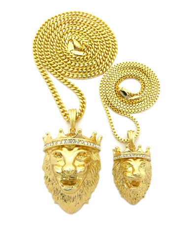 Nyfashion101 King Lion Pendant Set W/ Rope And Cuban Chain Necklaces In Gold-Tone