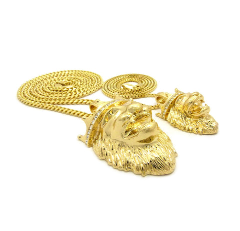 Nyfashion101 King Lion Pendant Set W/ Rope And Cuban Chain Necklaces In Gold-Tone