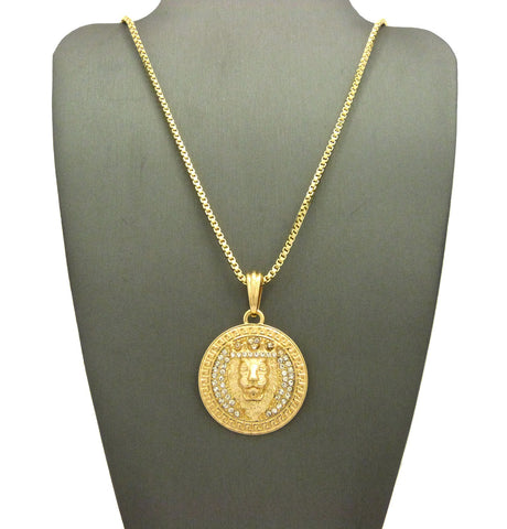 Nyfashion101 King Lion Stone Stud Medallion Pendant With Chain Necklace