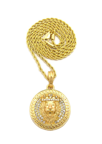 Nyfashion101 King Lion Stone Stud Medallion Pendant With Chain Necklace