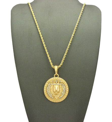 Nyfashion101 King Lion Stone Stud Medallion Pendant With Chain Necklace