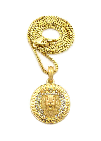 nyfashion101 King Lion Stone Stud Medallion Pendant with Chain Necklace