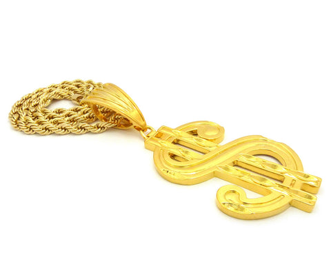 Nyfashion101 Large Gold-Tone Dollar Sign $ Pendant With 8mm 30" Rope Chain Necklace In Gold-Tone