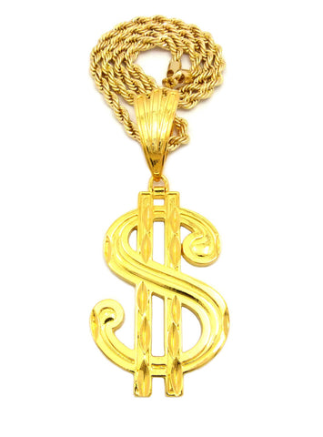 nyfashion101 Large Gold-Tone Dollar Sign $ Pendant with 8mm 30" Rope Chain Necklace in Gold-Tone