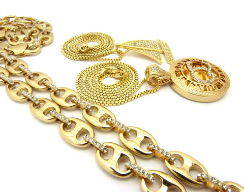 Nyfashion101 Mariner Chain Stone Stud Sailboat & Micro Initials QC Pendant Set W/Box Chain Necklaces Gold-Tone