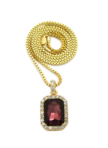 Nyfashion101 Medium Faux Amethyst Purple Stone Pendant W/ Chain Necklace