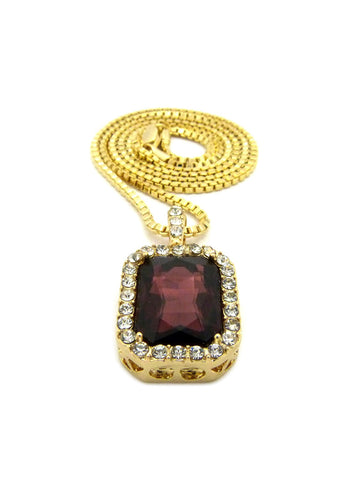 Nyfashion101 Medium Faux Amethyst Purple Stone Pendant W/ Chain Necklace