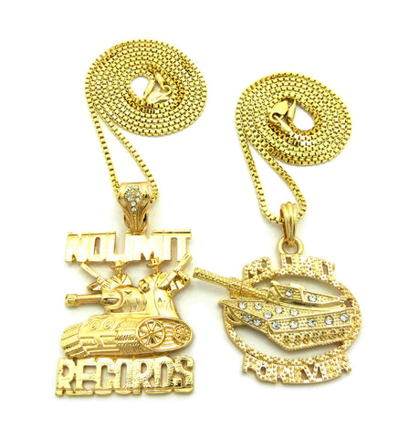 Nyfashion101 No Limit Forever & No Limit Records Tank Pendant Set W/ 2mm 24" & 30" Box Chain Necklaces In Gold-Tone