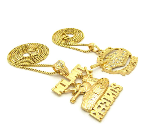 Nyfashion101 No Limit Forever & No Limit Records Tank Pendant Set W/ 2mm 24" & 30" Box Chain Necklaces In Gold-Tone