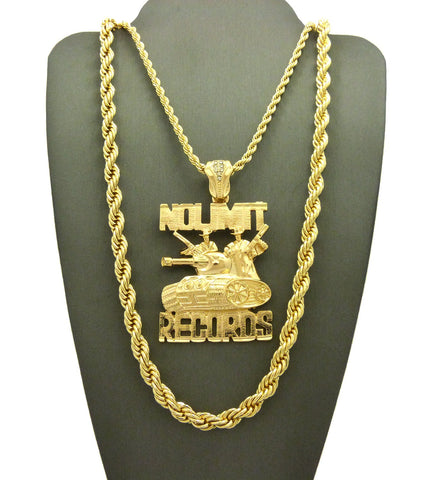 Nyfashion101 No Limit Records Tank Pendant On 3.5mm 24" Rope Chain With 6mm 30" Rope Chain Necklace In Gold-Tone