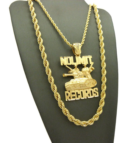 Nyfashion101 No Limit Records Tank Pendant On 3.5mm 24" Rope Chain With 6mm 30" Rope Chain Necklace In Gold-Tone