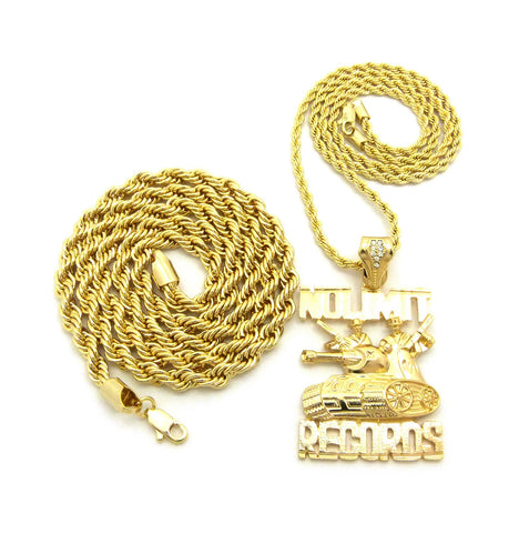 nyfashion101 No Limit Records Tank Pendant on 3.5mm 24" Rope Chain with 6mm 30" Rope Chain Necklace in Gold-Tone