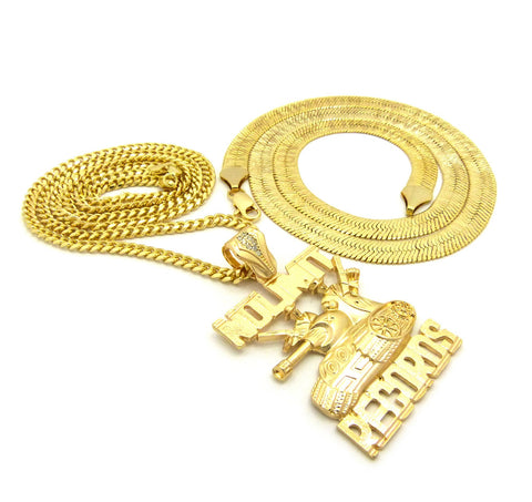 Nyfashion101 No Limit Records Tank Pendant On Cuban Chain With No Limit Printed Herringbone Chain In Gold-Tone