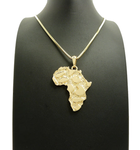 Nyfashion101 Nugget Africa Continent Pendant With 2mm 24" Box Chain Necklace Gold-Tone