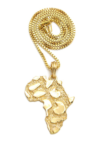 nyfashion101 Nugget Africa Continent Pendant with 2mm 24" Box Chain Necklace Gold-Tone
