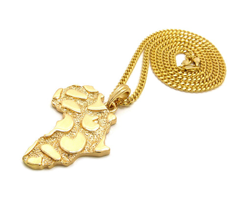 Nyfashion101 Nugget Africa Continent Pendant With 3mm 24" Cuban Chain Necklace Gold-Tone