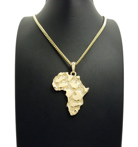 Nyfashion101 Nugget Africa Continent Pendant With 3mm 24" Cuban Chain Necklace Gold-Tone