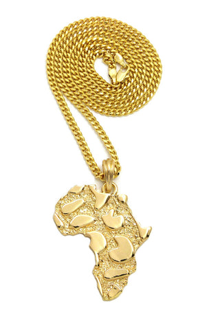 nyfashion101 Nugget Africa Continent Pendant with 3mm 24" Cuban Chain Necklace Gold-Tone