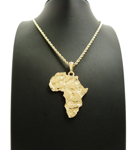 Nyfashion101 Nugget Africa Continent Pendant With Rope Chain Necklace Gold-Tone