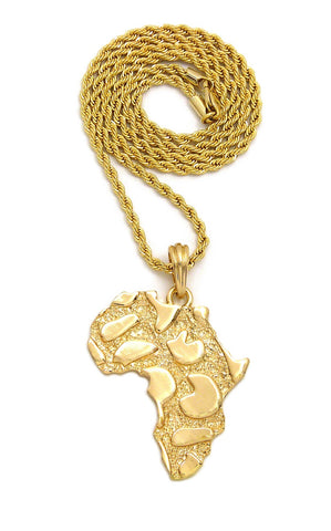 Nyfashion101 Nugget Africa Continent Pendant With Rope Chain Necklace Gold-Tone