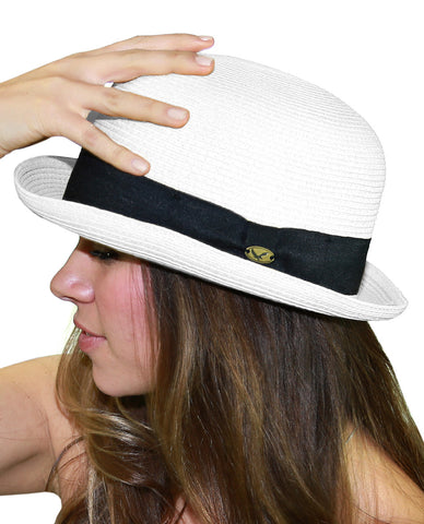 Nyfashion101 NYFASHION101 Black Band Straw Weaved Summer Bowler Derby Hat