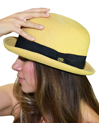 Nyfashion101 NYFASHION101 Black Band Straw Weaved Summer Bowler Derby Hat