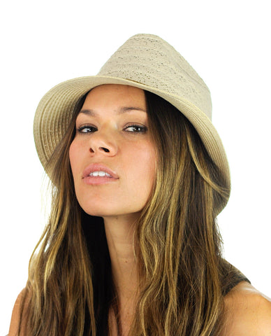 Nyfashion101 NYFASHION101 Braided Trim Spring Summer Cotton Lace Vented Fedora Hat