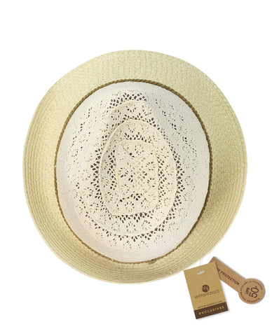 Nyfashion101 NYFASHION101 Braided Trim Spring Summer Cotton Lace Vented Fedora Hat