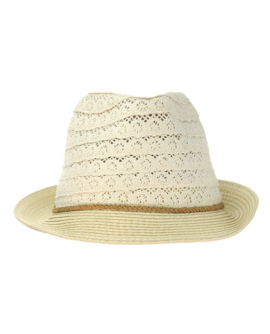Nyfashion101 NYFASHION101 Braided Trim Spring Summer Cotton Lace Vented Fedora Hat