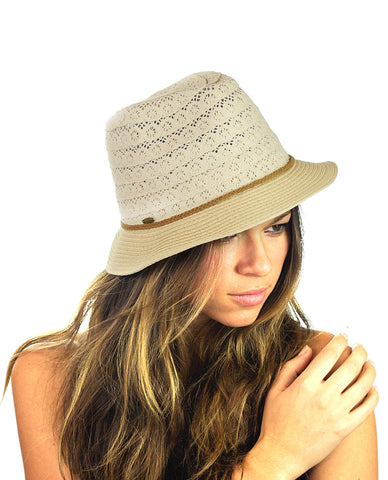 nyfashion101 NYFASHION101 Braided Trim Spring Summer Cotton Lace Vented Fedora Hat