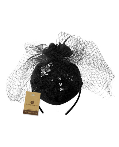 Nyfashion101 NYFASHION101 Cocktail Teardrop Sinamay Fascinator Hat W/ Fish Net & Rhinestones