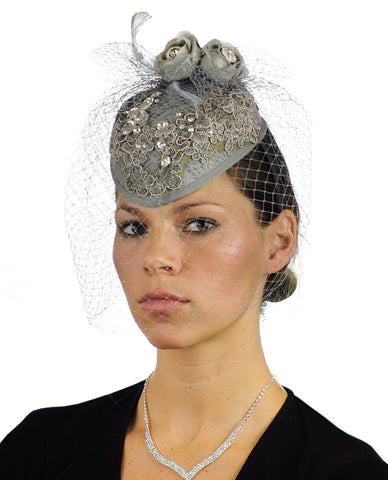 Nyfashion101 NYFASHION101 Cocktail Teardrop Sinamay Fascinator Hat W/ Fish Net & Rhinestones