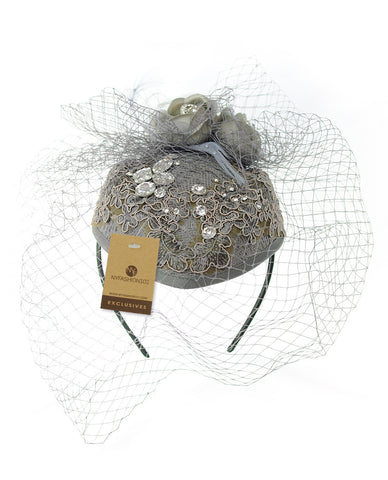 Nyfashion101 NYFASHION101 Cocktail Teardrop Sinamay Fascinator Hat W/ Fish Net & Rhinestones