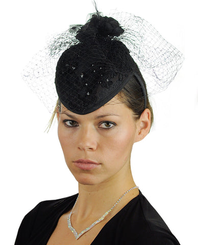 nyfashion101 NYFASHION101 Cocktail Teardrop Sinamay Fascinator Hat w/ Fish Net & Rhinestones